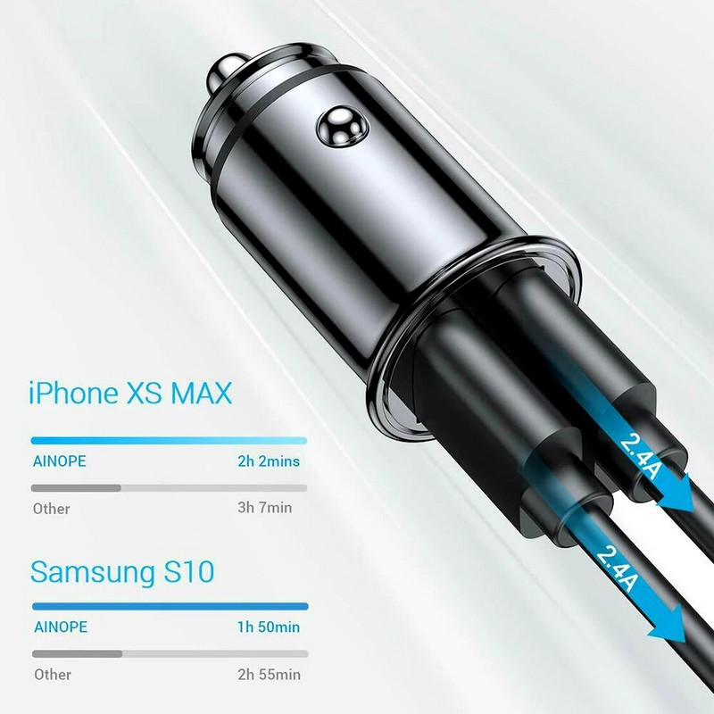 Automašīnas USB lādētāja ātrā uzlāde 12-24V 2.4A Dual USB automašīnas šķiltavu slots Universāls automašīnas lādētāja adapteris mobilā tālruņa uzlādei