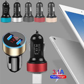 15W 3.1A automašīnas tālruņa lādētājs QC 3.0 cigarešu šķiltavas Dual USB barošanas adapteris LED displeja voltmetrs iPhone Huawei ātrai uzlādei