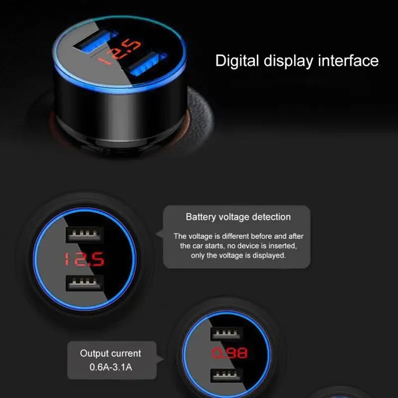 15W 3.1A automašīnas tālruņa lādētājs QC 3.0 cigarešu šķiltavas Dual USB barošanas adapteris LED displeja voltmetrs iPhone Huawei ātrai uzlādei