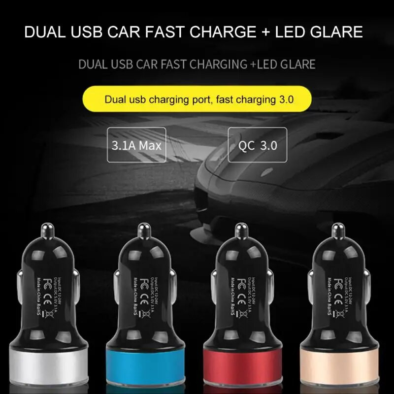 15W 3.1A automašīnas tālruņa lādētājs QC 3.0 cigarešu šķiltavas Dual USB barošanas adapteris LED displeja voltmetrs iPhone Huawei ātrai uzlādei