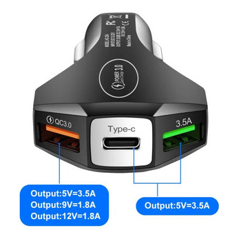 Φορτιστής τηλεφώνου Drapop αυτοκινήτου QC 3.0 3 USB Type-C 5V 3.1A Ταχεία φόρτιση Αναπτήρας τσιγάρων Προσαρμογέας ρεύματος Αξεσουάρ αυτοκινήτου