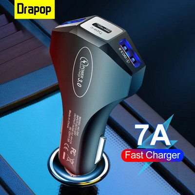 Drapop automašīnas tālruņa lādētājs QC 3.0 3 USB Type-C 5V 3.1A ātrās uzlādes cigarešu šķiltavas strāvas adapteris Automašīnu piederumi