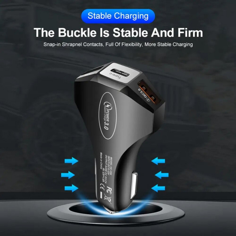Φορτιστής τηλεφώνου Drapop αυτοκινήτου QC 3.0 3 USB Type-C 5V 3.1A Ταχεία φόρτιση Αναπτήρας τσιγάρων Προσαρμογέας ρεύματος Αξεσουάρ αυτοκινήτου