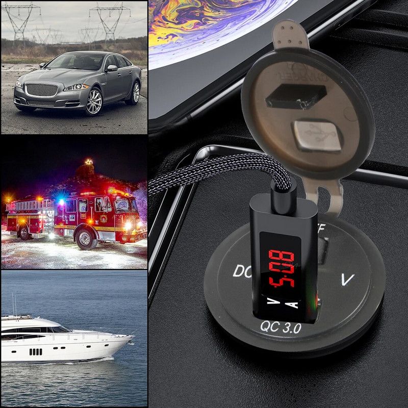 12 V automašīnas USB lādētājs 3.0 ar slēdzi, ūdensnecaurlaidīgs 24 V kravas automašīnas barošanas adaptera izejas kontaktligzda Auto piederumi jūras laivu motociklam