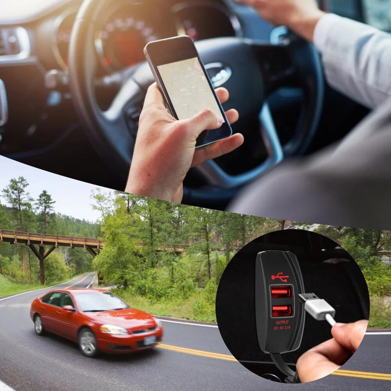 Automašīnas lādētājs Auto Adapter Universāls 5V 3.1A LED Putekļu necaurlaidīgs Tālruņa lādētājs Divi USB porti Auto RV Camper Caravans