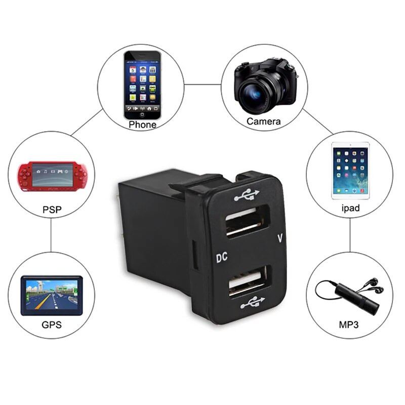 DC 12v Υποδοχή USB Φορτιστής Μετρητής τάσης Βολτόμετρο Αναπτήρας 2 θυρών Φορτιστής διασύνδεσης προσαρμογέα ρεύματος για Toyota