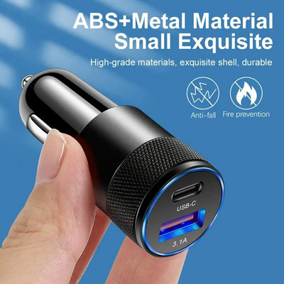 USB C Car Charger Type C 3.1A 15W PD Charging Cigarette Lighter Splitter Mobile Phone Chargers for Mobile Phone iPad