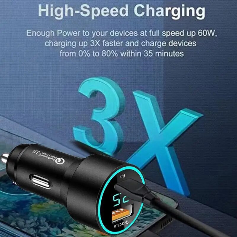 Fast USB Car Charger QC3.0 PD20W Auto USB Fast Charger Fast Charging Auto Charger Adapter for Mini Cars SUVs RV Trucks Sedan