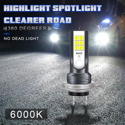PCVBMLAUT 2PCS Auto lukturi 201001-H7 Super Bright LED priekšējie lukturi Tālo tuvās miglas lukturu spuldze Balta 6000K Auto aksesuāri