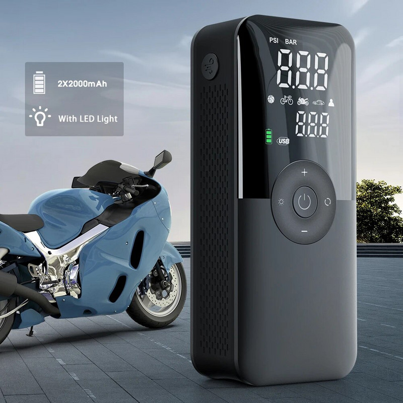 Carsun Mini pārnēsājams riepu piepūšanas ierīce, uzlādējams elektriskais piepūšanas līdzeklis velosipēda digitālajam gaisa kompresoram futbola bumbas piepūšanas sūknim