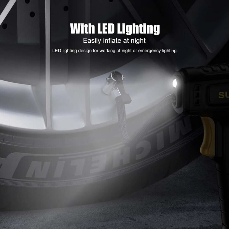 120 W automobiļu riepu piepūtējs bezvadu/vadu pārnēsājams automašīnas gaisa kompresors Elektriskais piepūšamais sūknis ar LED automašīnām Motocikliem Velosipēdiem
