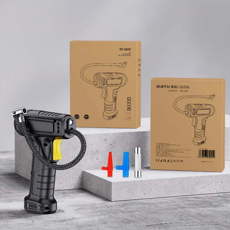 120 W automobiļu riepu piepūtējs bezvadu/vadu pārnēsājams automašīnas gaisa kompresors Elektriskais piepūšamais sūknis ar LED automašīnām Motocikliem Velosipēdiem