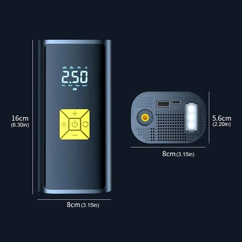 Digitālais automašīnu riepu piepūšanas šķidruma LCD displejs Mini Auto piepūšamais gaisa sūknis ar LED gaismas uzlādējamu gaisa sūkni motocikliem velosipēdiem