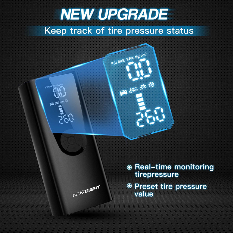 NOVSIGHT automobiļu uzlādējams gaisa sūkņa riepu piepūtējs pārnēsājams kompresors bezvada automašīnas riepu piepūšanas ierīce motocikla velosipēda bumbiņai