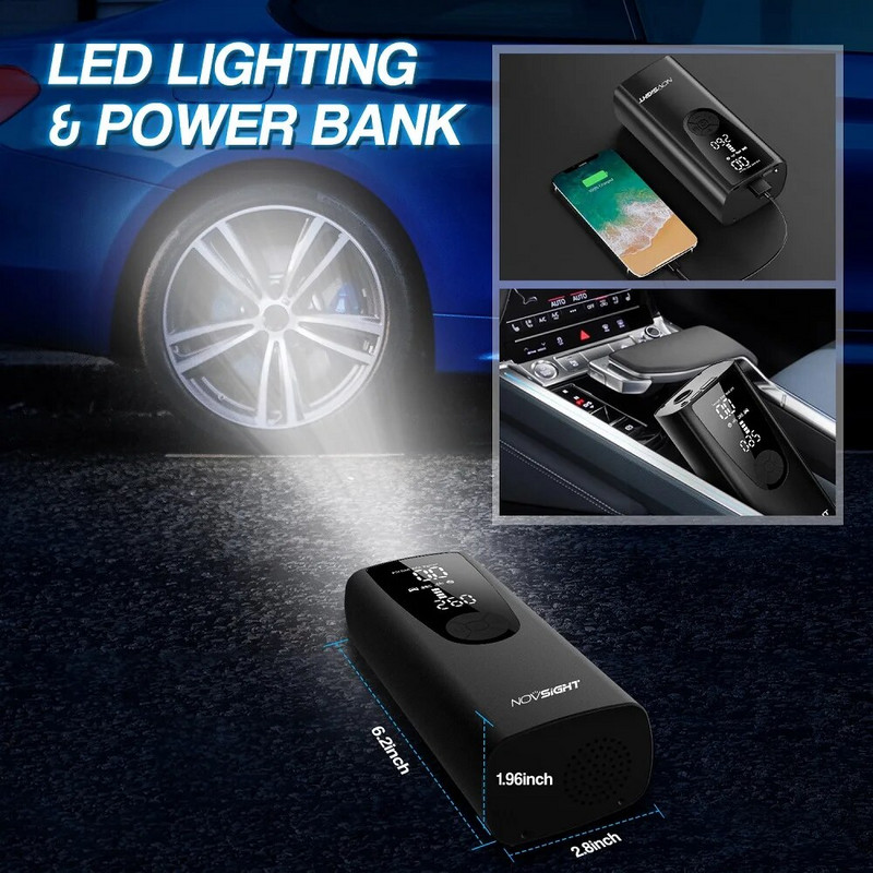 NOVSIGHT automobiļu uzlādējams gaisa sūkņa riepu piepūtējs pārnēsājams kompresors bezvada automašīnas riepu piepūšanas ierīce motocikla velosipēda bumbiņai