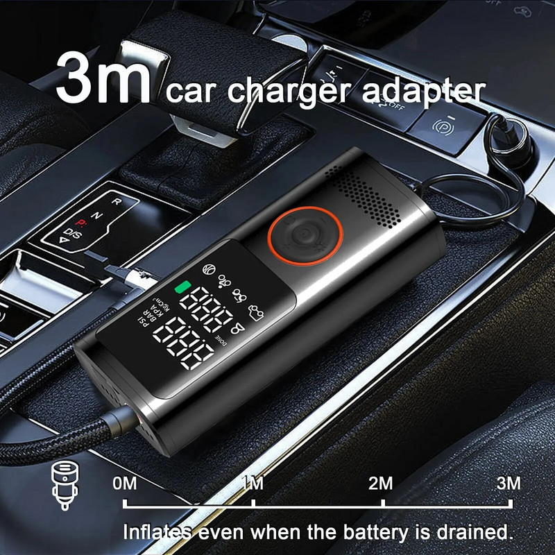 JAUNS 2024. gada bezvadu automašīnas gaisa kompresors, elektriskais riepu piepūšanas sūknis motocikla velolaivai AUTO riepu bumbiņas 120 W automašīnas gaisa sūknis