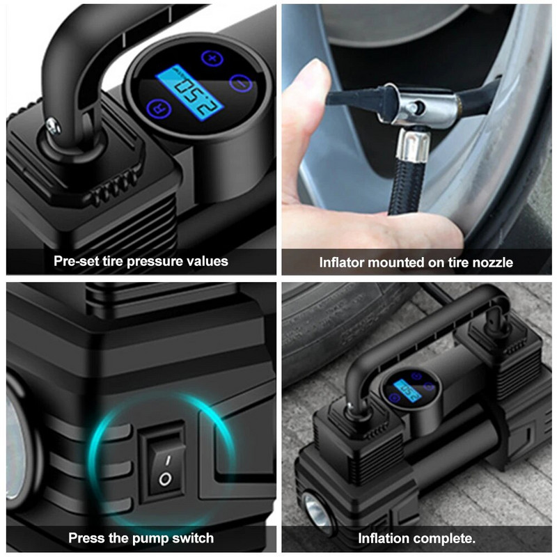 Auto riepu sūknis 150 PSI 12V ar digitālo spiediena mērītāju portatīvo gaisa kompresoru