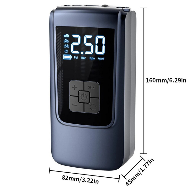 7,4/12V autógumi-felfújó 150 PSI intelligens légkompresszor LED-fény elektromos felfújó szivattyú 6000mAh jármű teherautó motorkerékpár labdákhoz