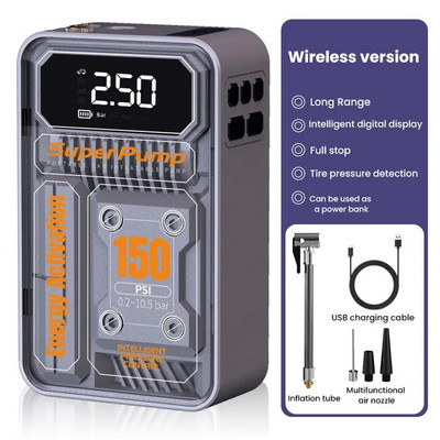 Bezvadu 4000mAh/vadu automašīnas gaisa kompresors elektriskais gaisa sūknis riepu piepūšamais sūknis mehānisks rūpnieciska stila automašīnu riepu piepūtējs