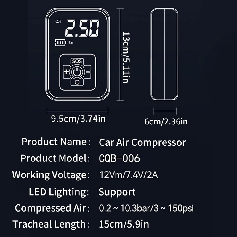 Automobiļu automašīnu gaisa kompresora digitālā riepu piepūšanas sūkņa LED lampa motociklu velosipēda laivu riepu bumbiņām riepu piepūšamajam