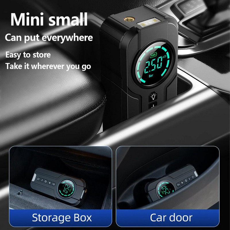 2-ühes kaasaskantav õhukompressor juhtmeta auto õhupump Power Bank Auto rehvipumba täispuhutav pump elektrimootorratta rehvide jaoks