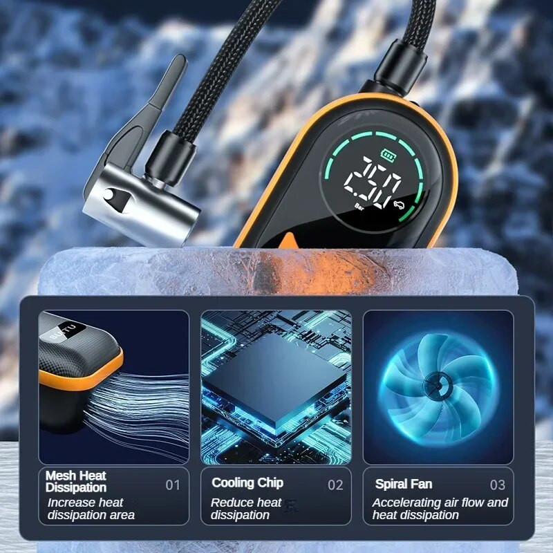 Pārnēsājams automašīnas piepūšanas bezvadu digitālais displejs elektrisko transportlīdzekļu riepu piepūšanas gaisa kompresors motocikla velosipēda lodīšu sūknim