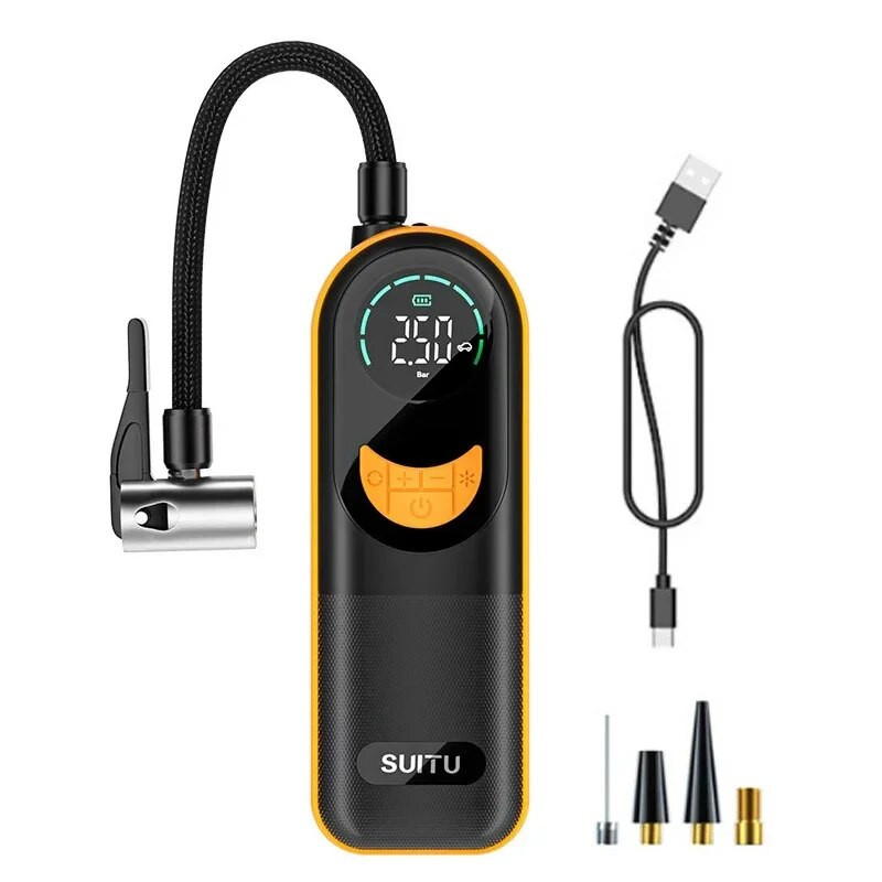 Pārnēsājams automašīnas piepūšanas bezvadu digitālais displejs elektrisko transportlīdzekļu riepu piepūšanas gaisa kompresors motocikla velosipēda lodīšu sūknim