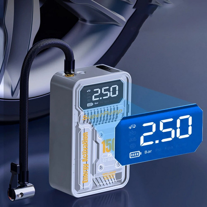 Kaasaskantav auto elektriline õhupump Kaasaskantav juhtmevaba digitaalne puutetundlik õhukompressor 150 PSI, mis sobib auto mootorratta pumpamiseks