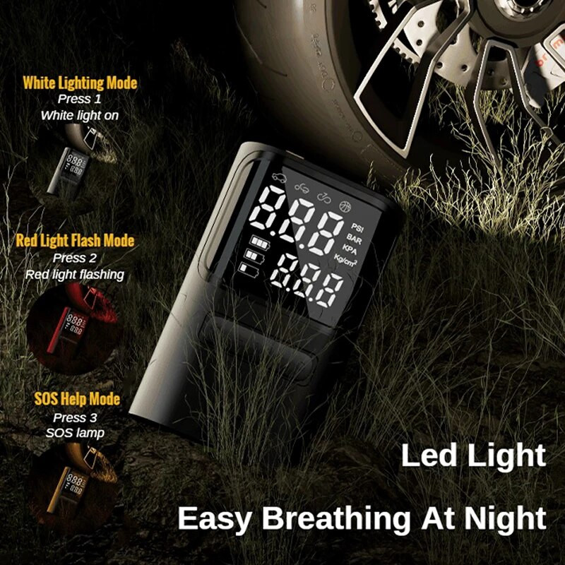 EAFC automašīnas gaisa kompresors pārnēsājams elektrisks bezvadu riepu piepūšanas gaisa sūknis 150 PSI uzlādējams digitālais automašīnu motociklu bumbām