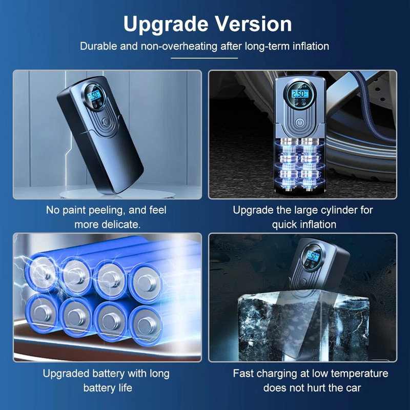 120 W bezvadu riepu piepūšanas ierīce, USB uzlādējams rokas gaisa kompresora sūknis, pārnēsājams automašīnu riepu piepūtējs motociklu bumbām