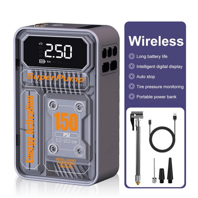 150PSI bezvadu automašīnu riepu piepūšanas ierīce, pārnēsājama 30000 apgr./min gaisa kompresora digitālais piepūšamais sūknis motociklu riepu bumbiņām