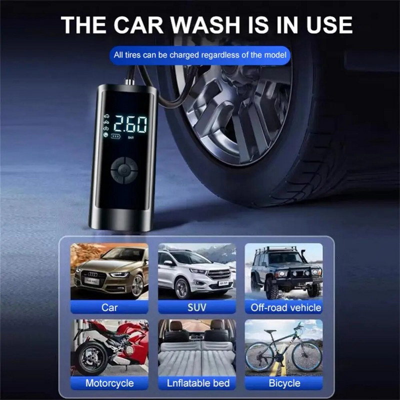 15000mAh automašīnas gaisa kompresors bezvadu digitālais displejs riepu piepūtējs 260PSI pārnēsājams elektrisks piepūšamais sūknis motociklam
