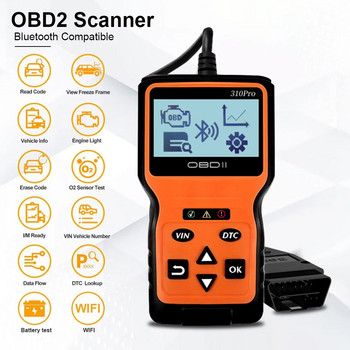2023 Upgrade V310Pro Bluetooth OBD2 скенер с LCD дисплей Четец на кодове за грешки в автомобила Диагностика за всички OBDII превозни средства от 1996 г.