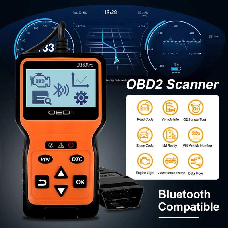 2023-as frissítés V310Pro Bluetooth OBD2 szkenner LCD kijelzővel, autó hibakód olvasó diagnosztika minden OBDII járműhöz 1996 óta