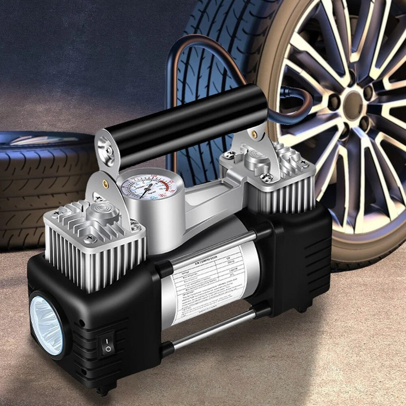 Φορητή αντλία αέρα διπλού κυλίνδρου 12V Ηλεκτρικό ελαστικό αυτοκινήτου βαρέως τύπου Φορητό αεροσυμπιεστής Φορητή αντλία αέρα διπλής χρήσης