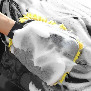 1 БР. Водоустойчива автомивка Микрофибърни ръкавици от шенил Дебела ръкавица за почистване на кола Восък Четка за детайли Auto Care Двулицева ръкавица