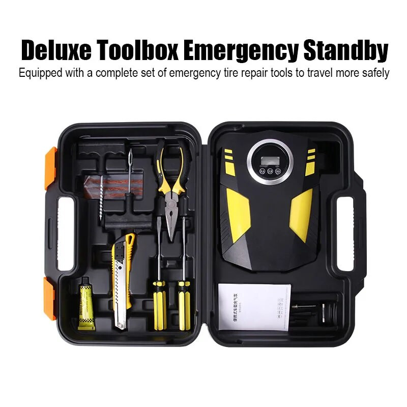 Pārnēsājams automašīnas gaisa sūknis 120W Dc12V LED displejs, apgaismots riepu piepūšanas sūknis, riepu spiediena monitors, automātiskās avārijas piederumi