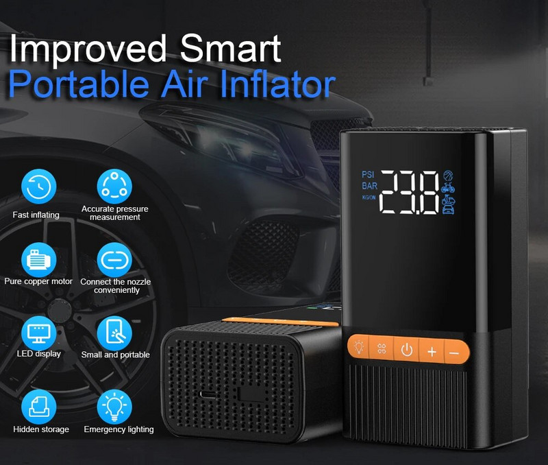 Anchtek piepūšamais sūknis 12V pārnēsājams automašīnas gaisa kompresors motociklu velosipēda laivai digitālo riepu piepūšamo automātisko piepūšamo gaisa sūkni