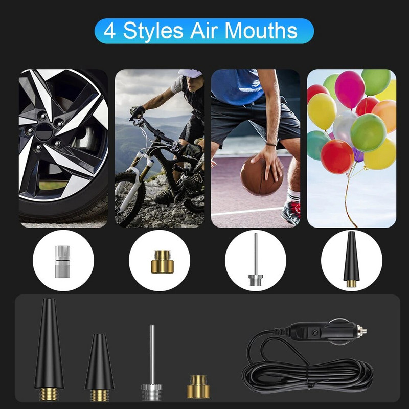Anchtek piepūšamais sūknis 12V pārnēsājams automašīnas gaisa kompresors motociklu velosipēda laivai digitālo riepu piepūšamo automātisko piepūšamo gaisa sūkni