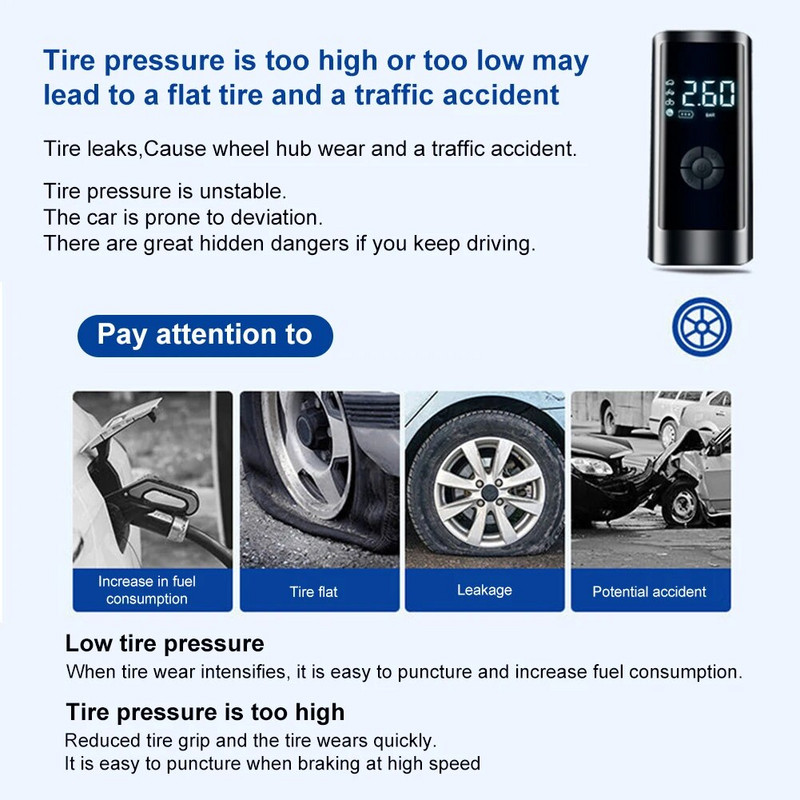 6000mAh 260PSI mini automašīnas gaisa kompresors pārnēsājams riepu piepūtējs bezvadu digitālais piepūšamais sūknis motociklu velosipēdu riepu bumbām