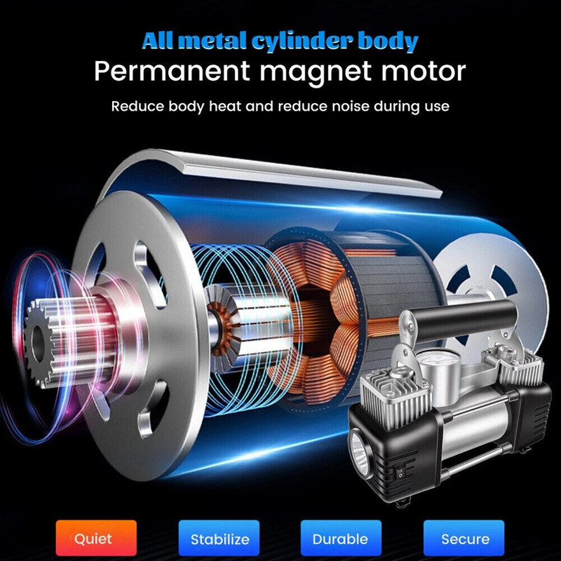 Pompă de aer portabilă cu cilindru dublu de 12V Compresor de aer pentru mașină și camion pentru sarcini grele Compresor de aer portabil 150PSI Pompă de umflare auto