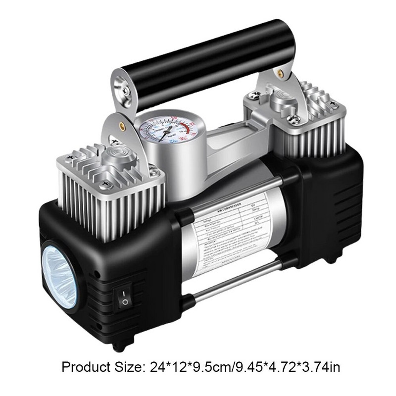 Pompă de aer portabilă cu cilindru dublu de 12V Compresor de aer pentru mașină și camion pentru sarcini grele Compresor de aer portabil 150PSI Pompă de umflare auto