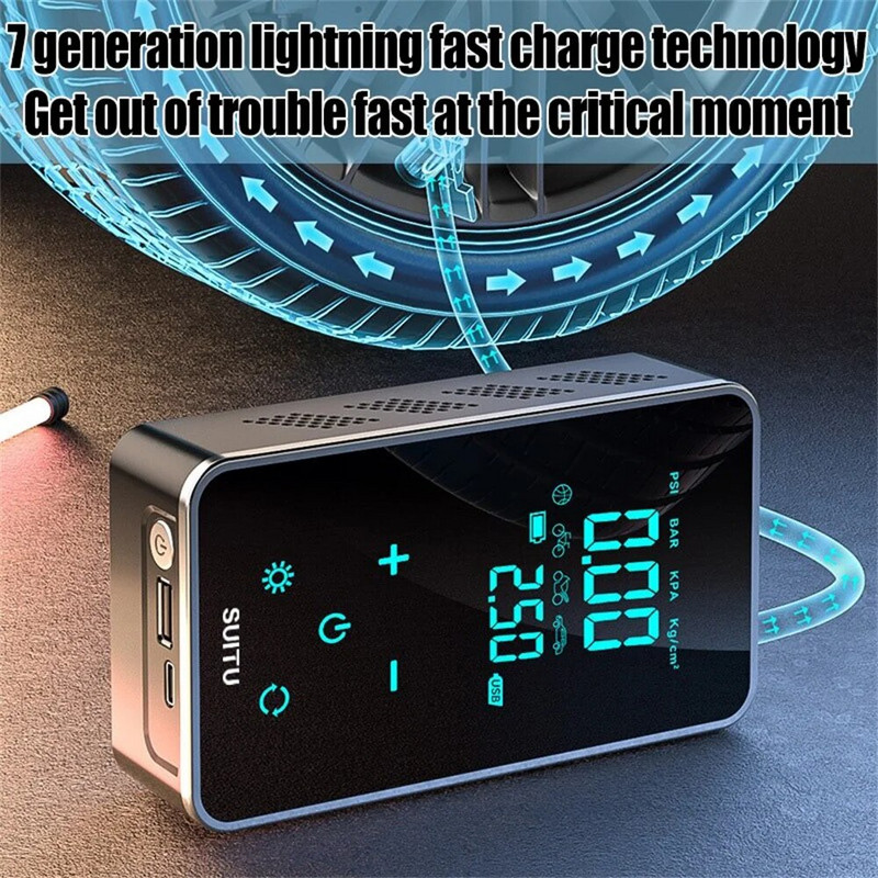 Autó elektromos légszivattyú hordozható vezetékes/vezeték nélküli digitális érintőképernyős légkompresszor 150PSI, alkalmas autómotorok felfújására