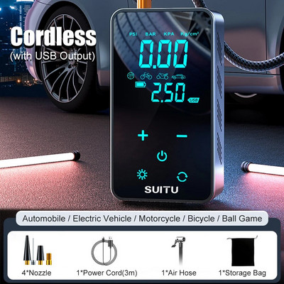 1800 mAh automašīnas elektriskais gaisa sūknis 150 PSI mini bezvadu ekrāna riepas piepūšamais sūknis automašīnas motocikla velosipēda piepūšanas gaisa kompresors