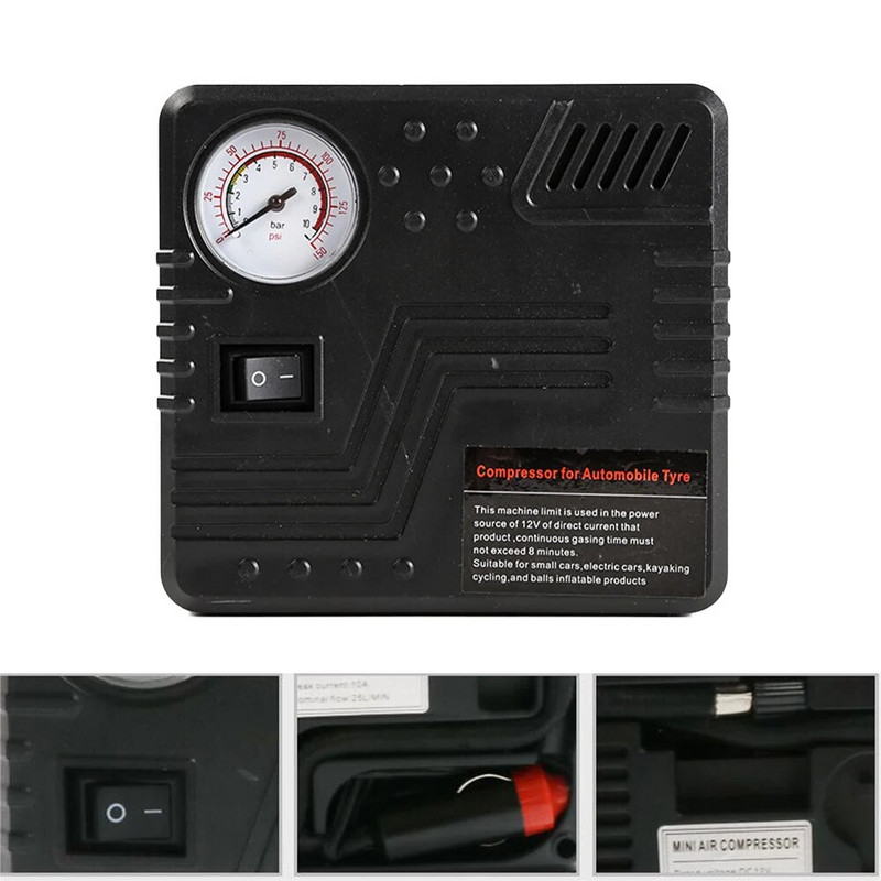 1Gb universāls automašīnas gaisa kompresors Portabe automašīnu riepu piepūtējs 12V avārijas gaisa sūknis ar spiediena mērītāju automašīnu motociklu bumbiņai