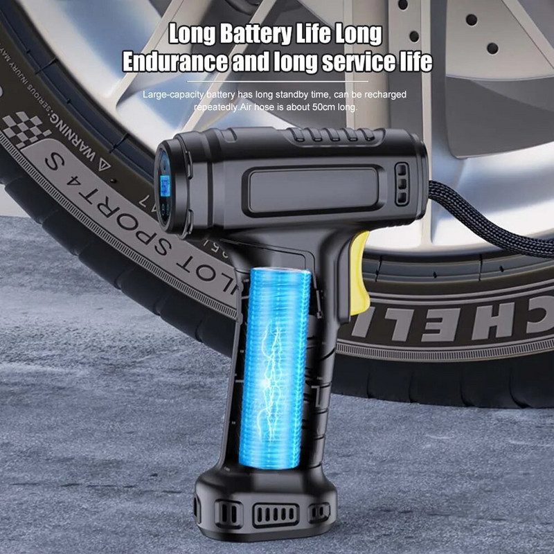 120 W automobiļu riepu piepūtējs bezvadu/vadu pārnēsājams automašīnas gaisa kompresors elektrisks piepūšamais sūknis ar LED automašīnām motocikliem velosipēdiem