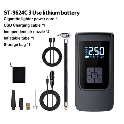 12V 150psi gaisa sūknis ar akumulatoru pārnēsājamu automašīnu riepu piepūšanu automašīnu motociklu un velosipēdu riepām