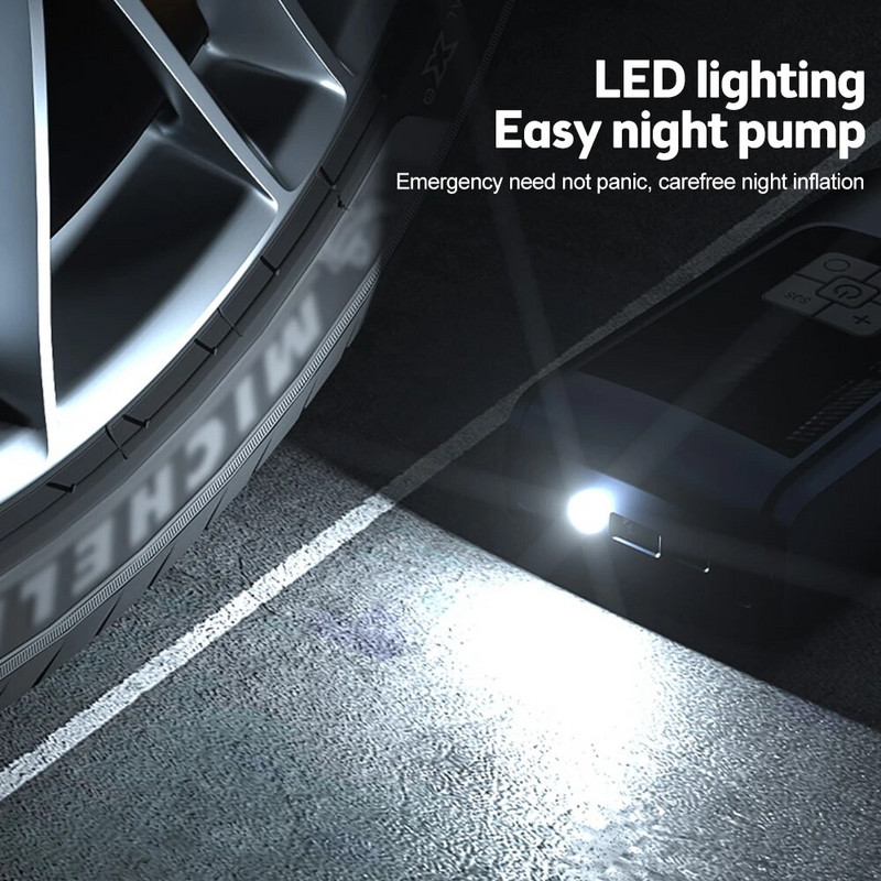 12V 150psi gaisa sūknis ar akumulatoru pārnēsājamu automašīnu riepu piepūšanu automašīnu motociklu un velosipēdu riepām