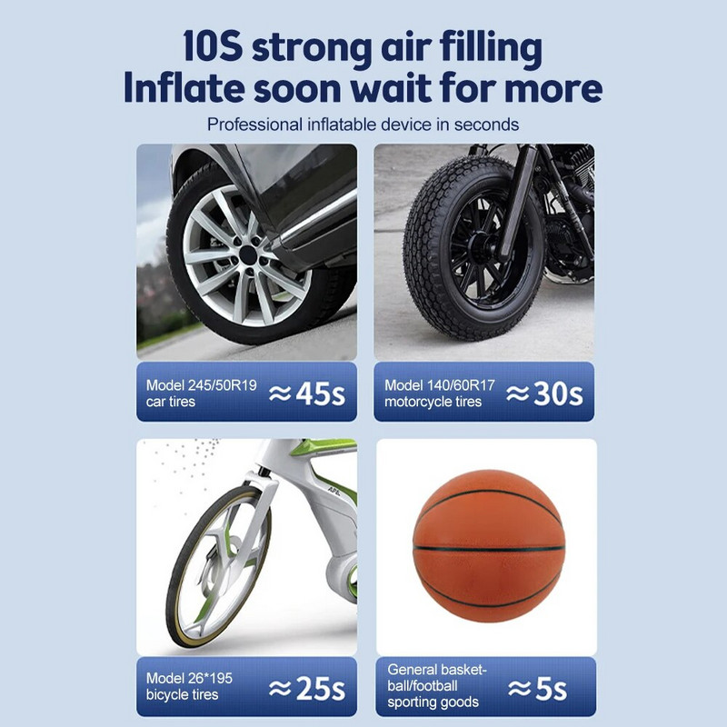 12V 150psi gaisa sūknis ar akumulatoru pārnēsājamu automašīnu riepu piepūšanu automašīnu motociklu un velosipēdu riepām