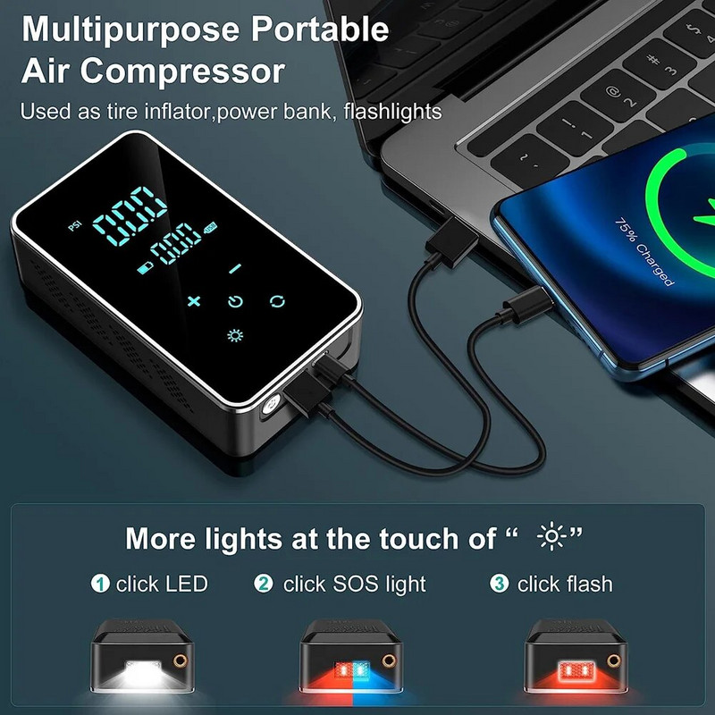 Autós légszivattyú 150PSI kézi vezeték nélküli digitális kijelző töltő elektromos gumiabroncs szivattyú LCD képernyővel kerékpárlabdához